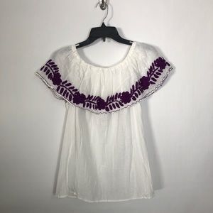 Nativa White and Purple Hispanic Embroidered Top